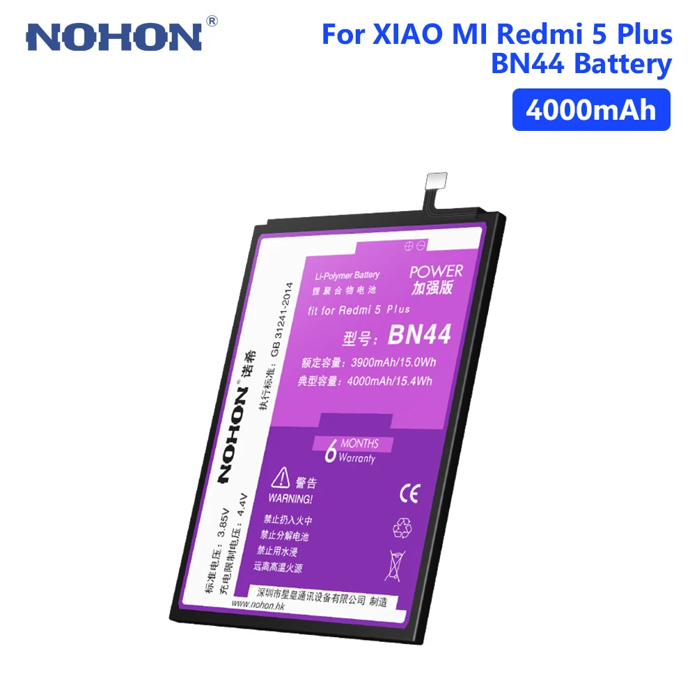 

NOHON BN44 Battery For Xiaomi Redmi 5 Plus High Quality Real 4000mAh Lithium Rechargeable Phone Batteries Free Tools