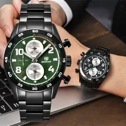 Benyar модные спортивные часы хронограф все стали большой циферблат водонепроницаемый 30 М Топ люксовый бренд кварцевые часы военные часы