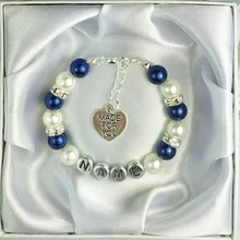 New Personalised Girl Birthday Wedding Gift Charm Bracelet Daughter With Box-navy blue