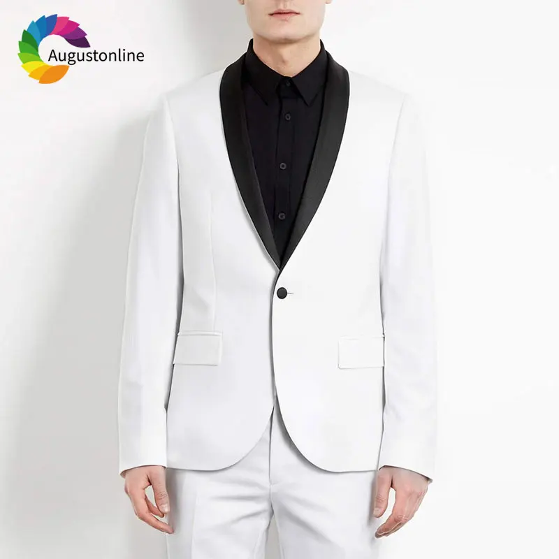 

Custom Made White Groom Tuxedo Black Shawl Lapel Men Suits Wedding Suit Man Blazer Jacket Pants 2Piece Slim Fit Costume Homme