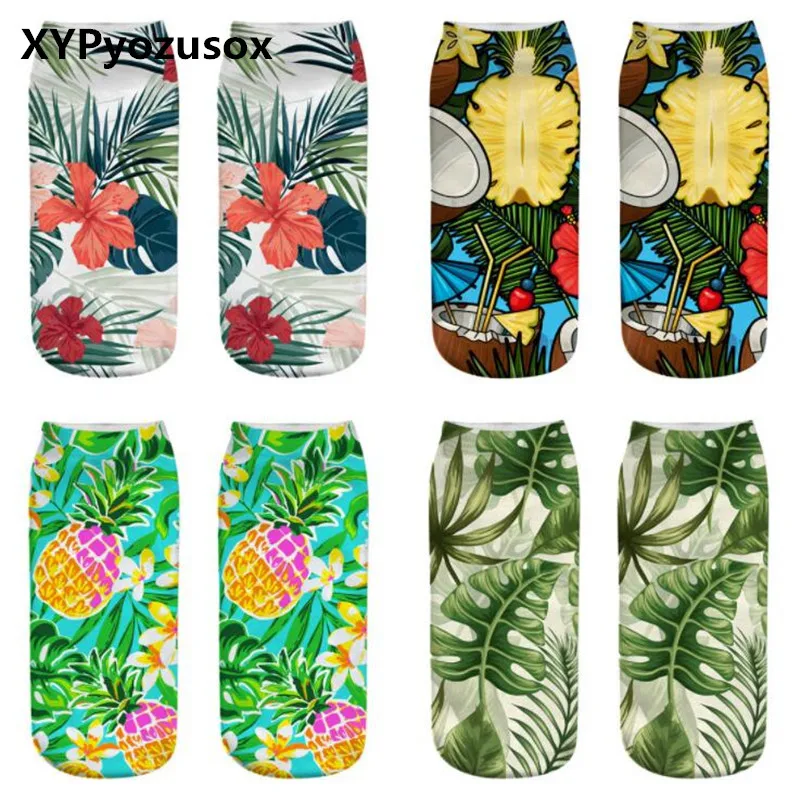 

New 3D Flower Print Socks Women Low Cut Ankle Socks Funny Cotton Hosiery Sox Creative Plant Pineapple Boat Socks For Girl Meias