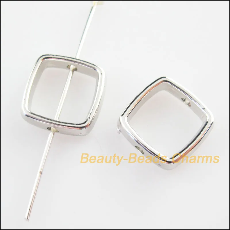 

45 New Charms Acrylic Square Spacer Beads Frame Dull Silver Plated 13mm