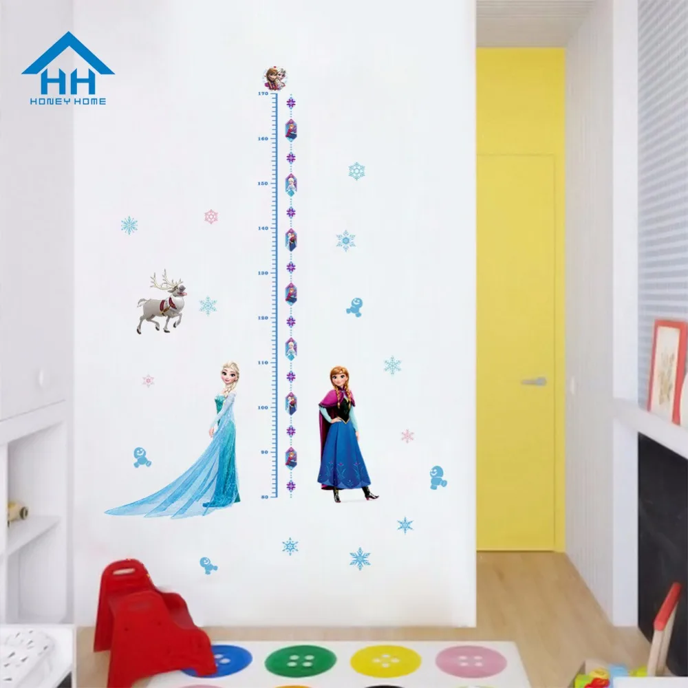 Elsa Princess Height Measure Wall Stickers For Kids Cartoon Frozen Measure Height Tags In Children Room