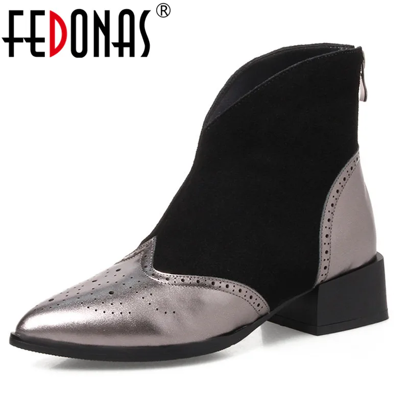 

FEDONAS Fashion Women Ankle Boots High Heels Genuine Leather Ladies Shoes Woman Zipper Sexy Party Night Club Motorcycle Boots