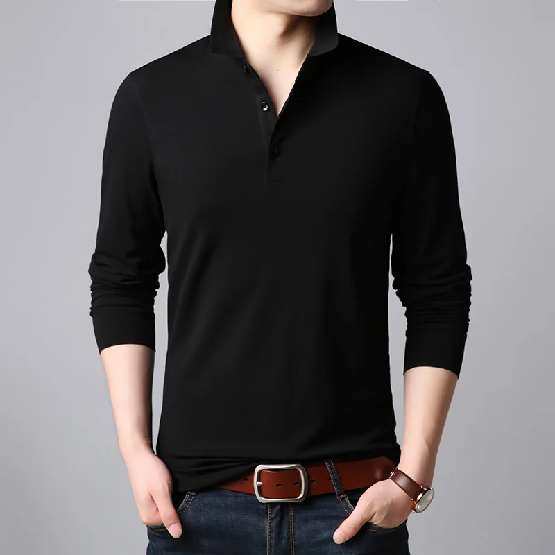 Новая модная брендовая дизайнерская мужская рубашка поло, Корейская приталенная уличная хлопковая рубашка с длинным рукавом, повседневная мужская одежда - Цвет: Черный
