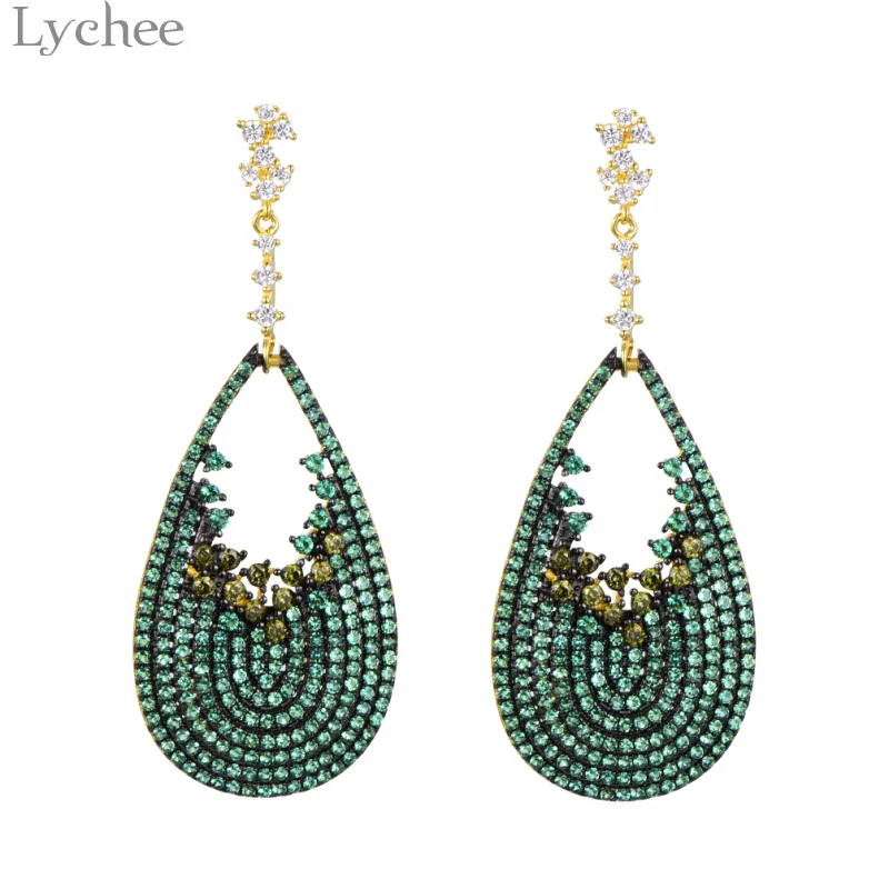 

Lychee Trendy U Shaped 925 Sterling Silver Drop Earrings Women Green Crystal Dangle Earrings Fashion Female Ear Jewelry