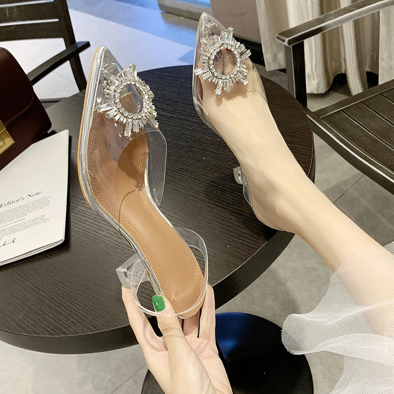 

summer women sandal 2019 new Pointed Toe Jelly fashiion brand Shining Rhinestone Lady Wedding Party High Heel
