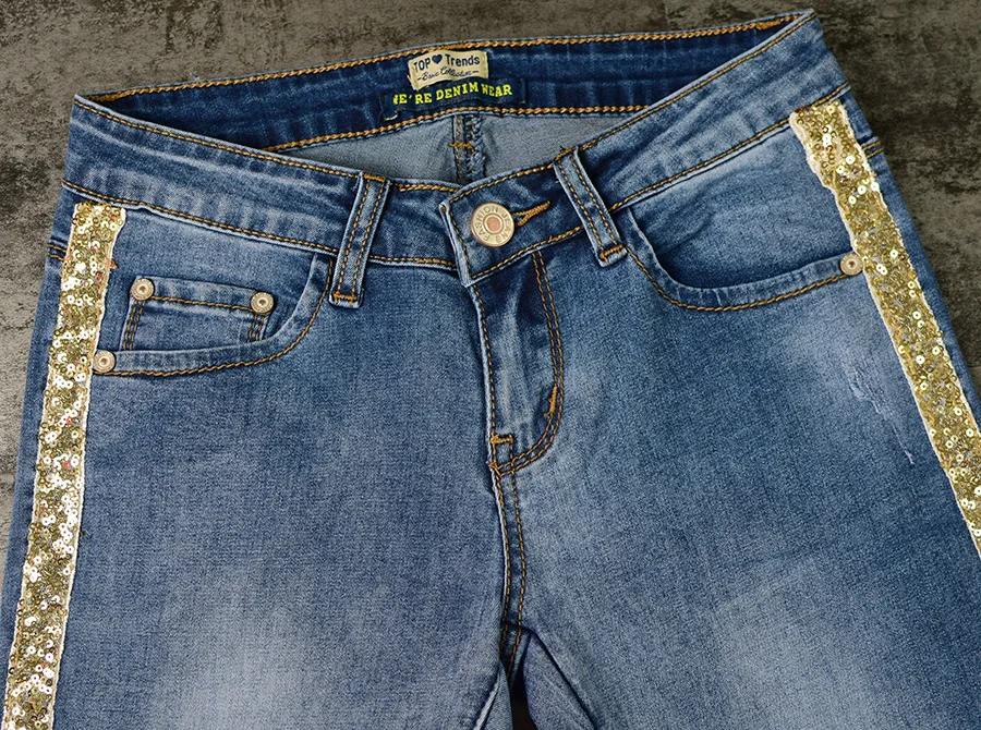 Лоскутные обтягивающие джинсы с полосками, джинсовые джинсы для женщин, джинсовые брюки, Стрейчевые узкие брюки, синие полосатые джинсы для женщин