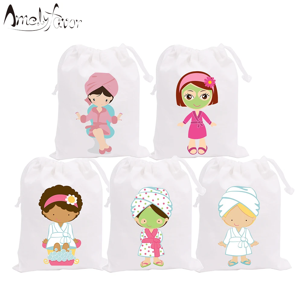 

SPA Theme Party Favor Bags Girls' Party Gift Bags SPA Cosmetics Bags Party Supplies 5PCS