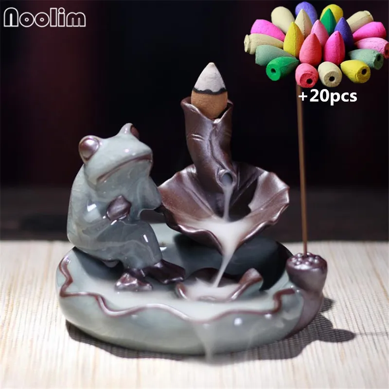 Яркие животные керамическая курильница для благовоний горелка креативный домашний офисный Декор подставка для ароматических палочек+ 20 шт Бесплатные конусы - Цвет: Frog- 20Pcs Mixed