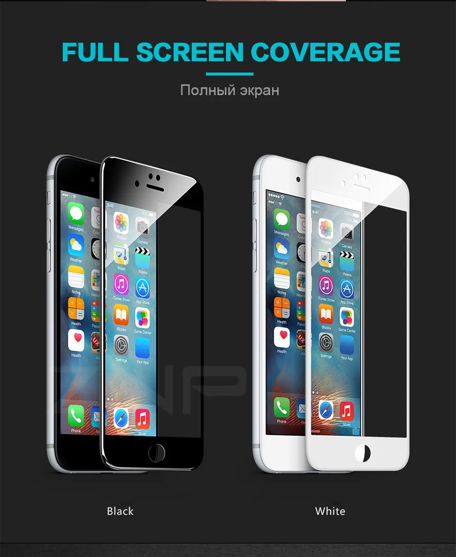 ZNP Защитное стекло для iPhone 6 6S Plus, закаленное защитное стекло 5D с закругленными краями для iPhone 8 7 Plus X, пленка