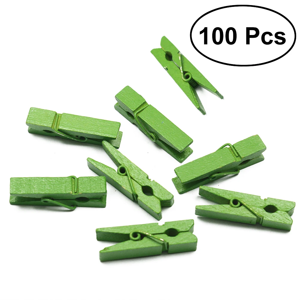 

100 pcs Wooden Paper Clips Utility Versatile Clothespin Clips Photo Cable Pictures Organizer Clips for Painting Artwork (Green)