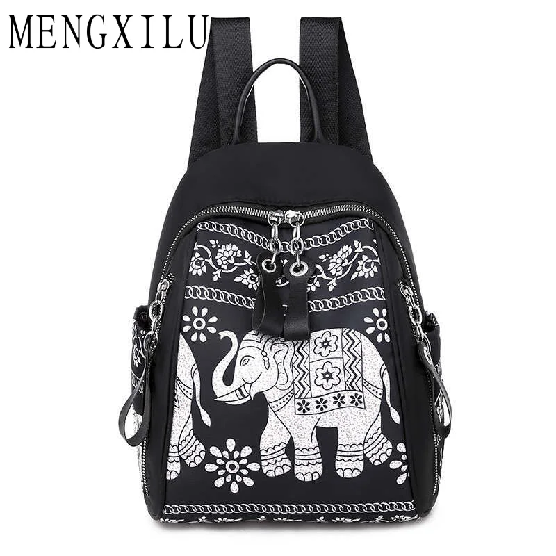 

MENGXILU High Density Oxfor Anti Theft Backpack Fashion Elephant Flower Birds Printed Bagpack Girls School Shoulder Bag Mochila