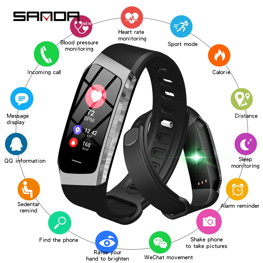 

SANDA Smart Bracelet Heart rate Blood Pressure Monitoring Pedometer Waterproof Watches Bluetooth Sports Bracelet For iOS Android
