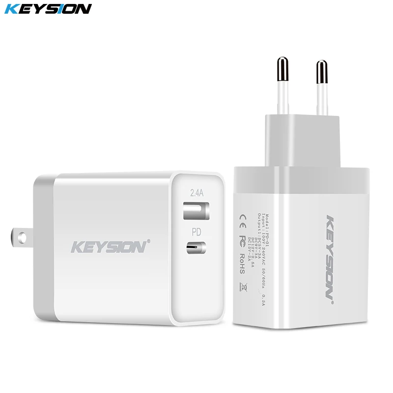 Keysion 30 Вт USB PD Зарядное устройство быстро Зарядное устройство Тип c Мощность 2 Порты Путешествия стены быстрое Зарядные устройства для iPhone X 8 8 плюс MacBook EU/US