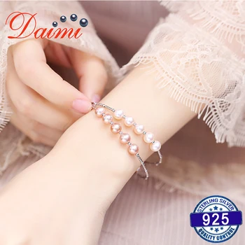 

DAIMI 7-8mm Freshwater Pearl Bangle 925 Silver Genuine Stretch Bangle Jewelry Elegance Purple Bracelet & Bangle