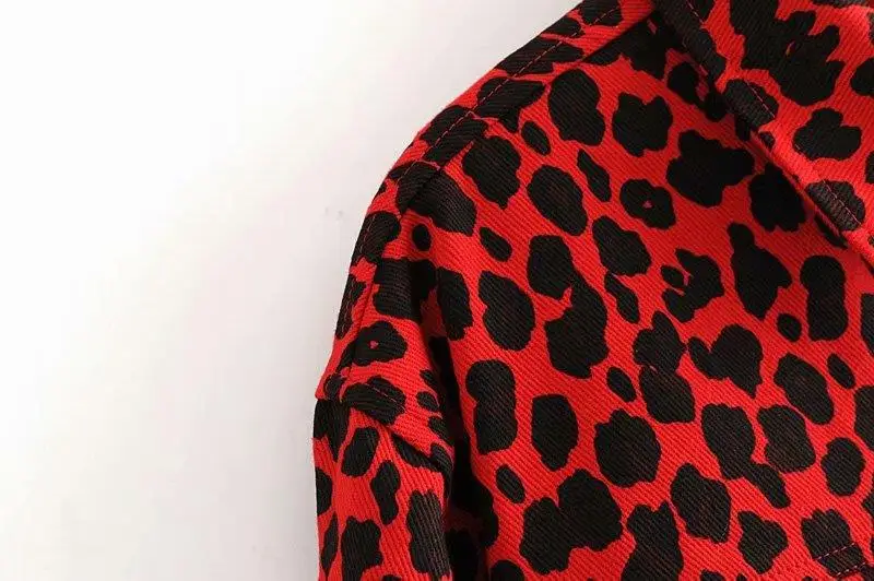 Женская свободная куртка-бомбер с леопардовым принтом, красная куртка с большими карманами, пальто с длинным рукавом, Женская Осенняя Повседневная Верхняя одежда, топы