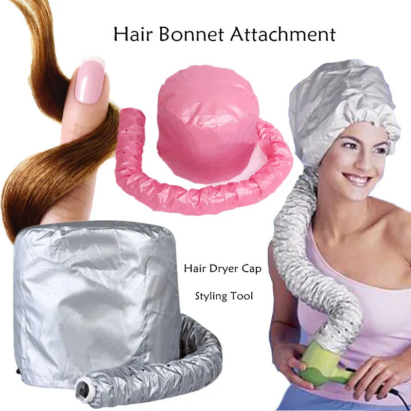 Sliver/Pink Portable Soft Hair Drying Cap Bonnet Hood Hat Womens Blow Dryer Home hairdressing Salon Supply Adjustable Accessory