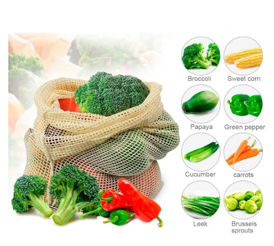 3 размера, 1 шт., многоразовые хлопковые сумки для овощей, для дома, кухни, для хранения фруктов и овощей, сетчатые сумки с кулиской, можно стирать в машине