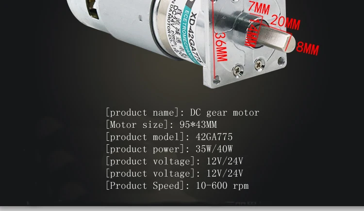 775 DC мотор-редуктор 12 V/24 V Высокая мощность высокий крутящий момент двигатель медленная скорость обратный Управление скоростью вращения небольшой мотор