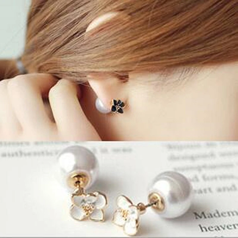 1 par elegante Runway Doble Cara Cuentas Perlas de Imitación Big Ball aretes