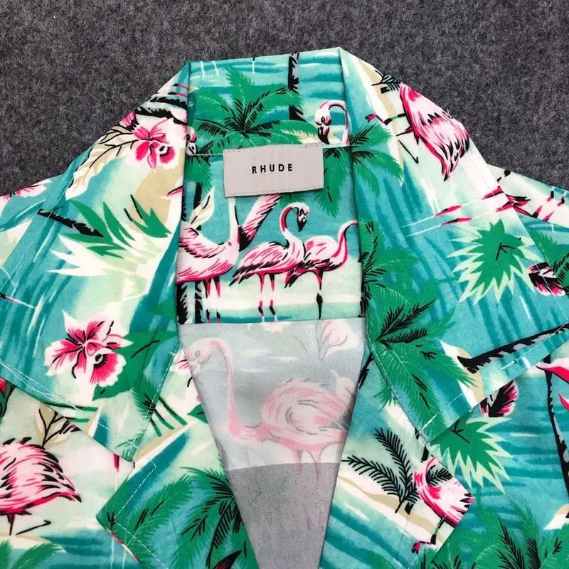 Rhude X Patron Shirt Men Flamingos Mint Green New York Limited Edition Flamingo Skateboard Short Sleeve 3