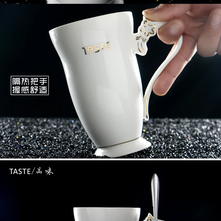 WOURMTH простой белый костяной фарфор высокой емкости чай кружки 390 мл, Континентальный стиль керамическая кружка чай чашка Подарочная коробка