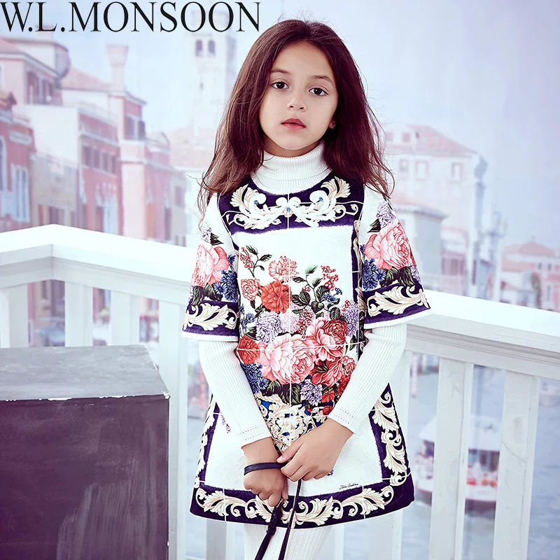 

W.L.MONSOON Girl Dress with Beading 2017 Brand Kids Winter Dresses for Girls Clothes Flower Vestidos Princess Costumes Children