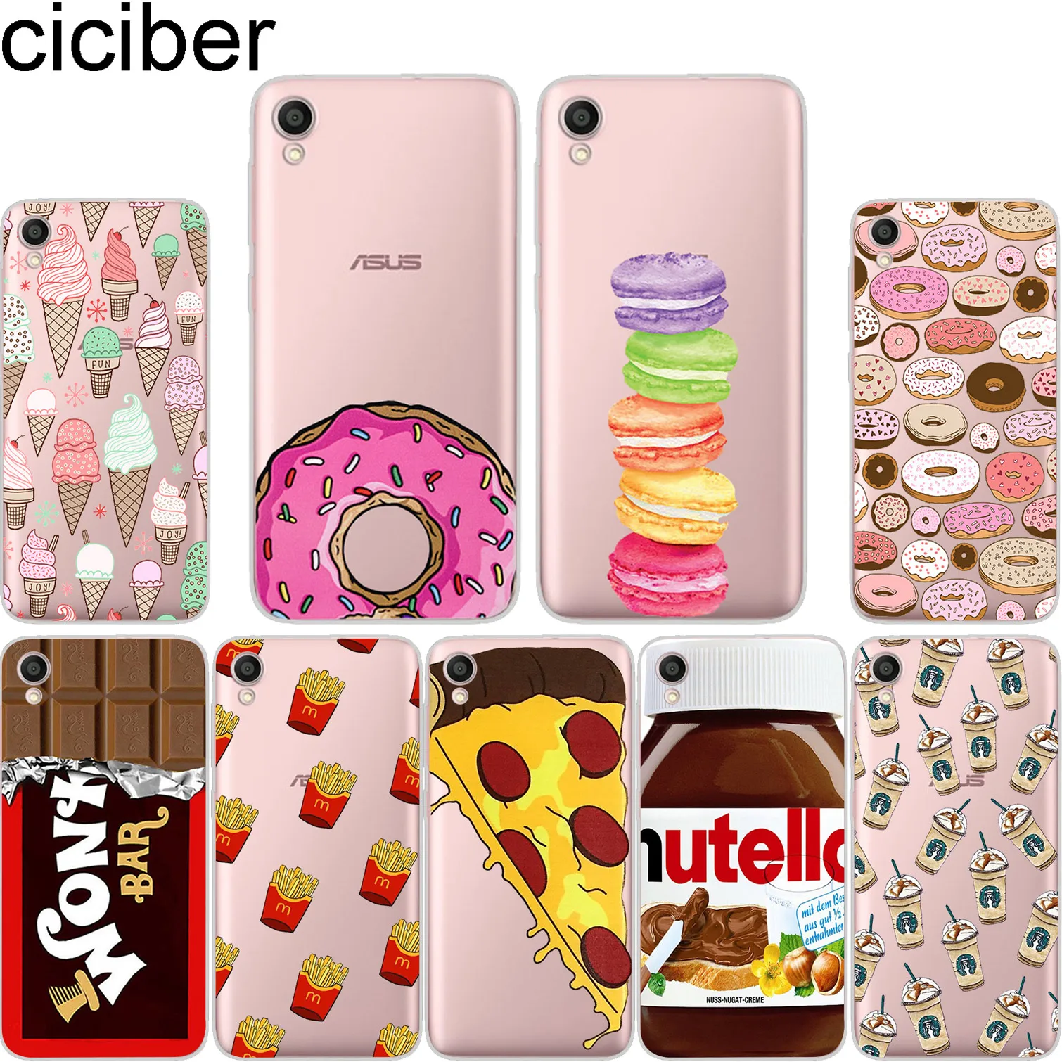 

ciciber For ASUS ZenFone Live L1 V 3 GO Zoom S Cover Clear TPU For ZenFone MAX Pro Plus Lite L1 M1 Soft Silicone Phone Case Food