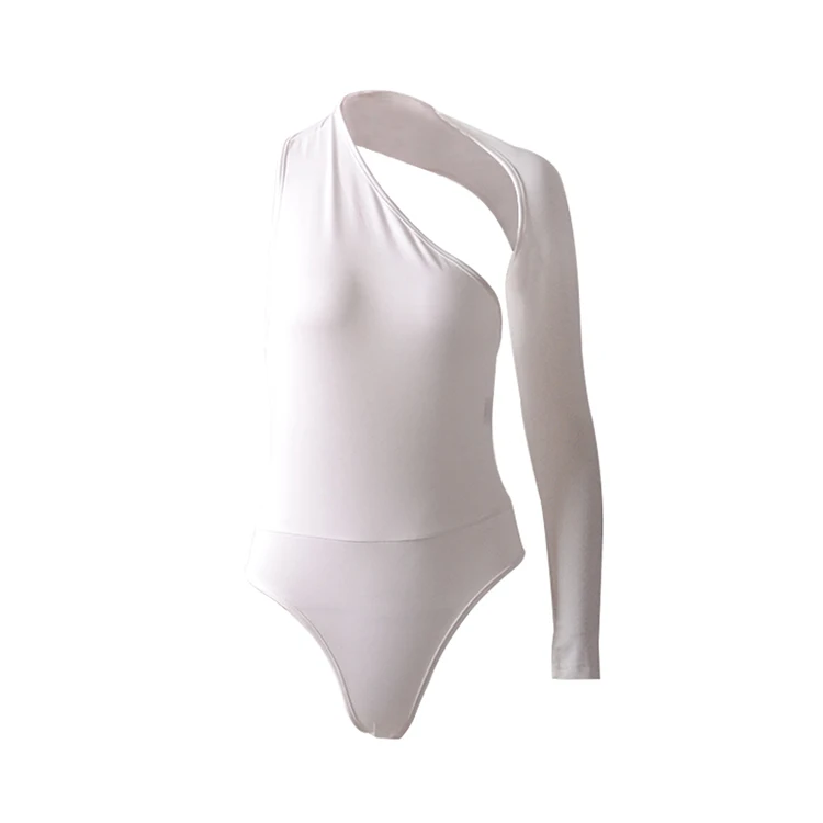 Diwish Women Jumpsuit One Shoulder Solid Sexy Backless Skinny One-piece 5 Colors Bodysuit Summer Asymmetric Fashion Bodysuit - Color: White