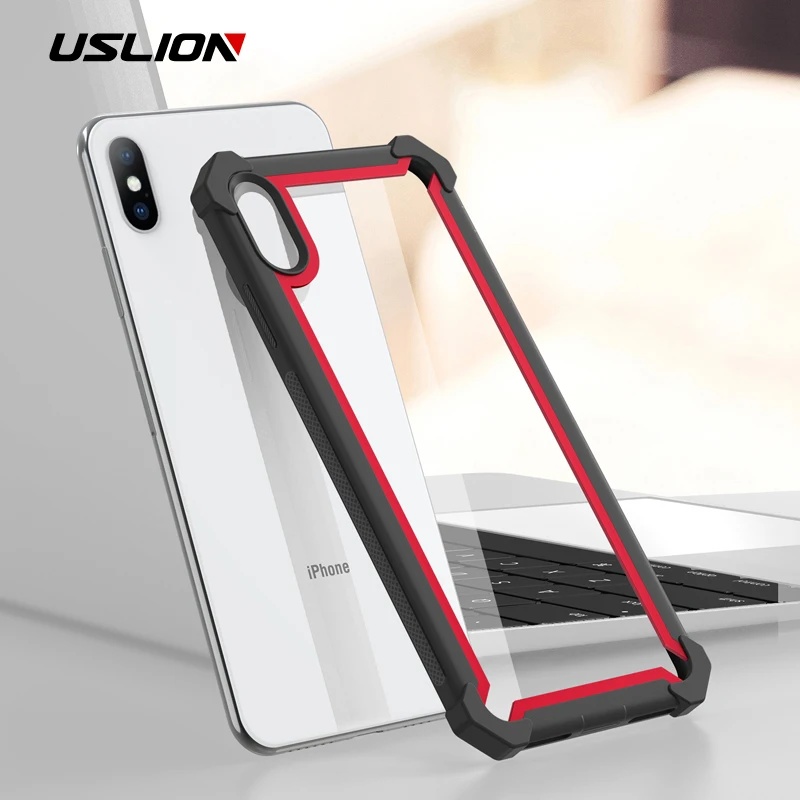 

USLION Clear Phone Case For iPhone XS MAX XR Case Soft Transparent Acrylic Soft TPU + Hard PC Cover For iPhone 7 8 6 6S Plus