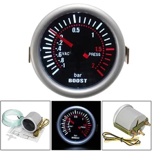 Universal 52mm 2" Car Gauge Pressure Turbo Boost Gauges Meter In. HG PSI Smoke Dial Face White Digital LED Light
