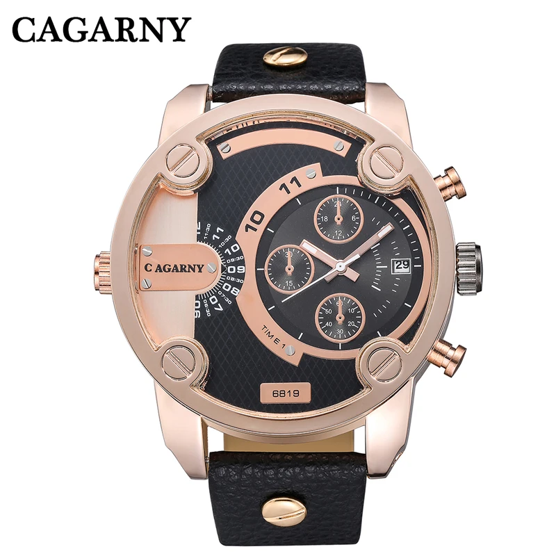Часы для мужчин Элитный бренд известный Cagarny для мужчин s повседневные часы повседневное спортивные наручные часы кожаный ремешок