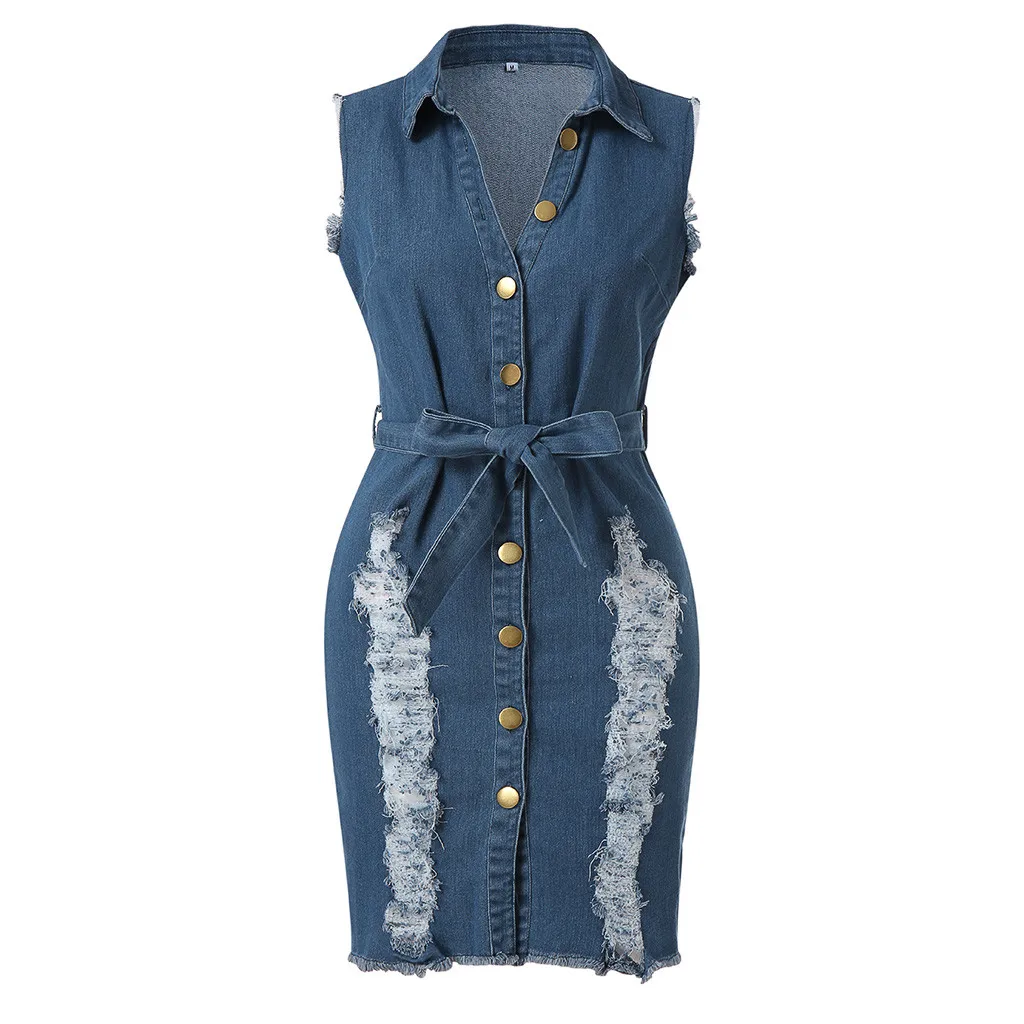 Летние женские Button Down Denim сексуальное платье дамы джинсы с кружевом длинная рубашка джинсовое платье тонкий сексуальные платья женские платья#30 - Цвет: Light Blue
