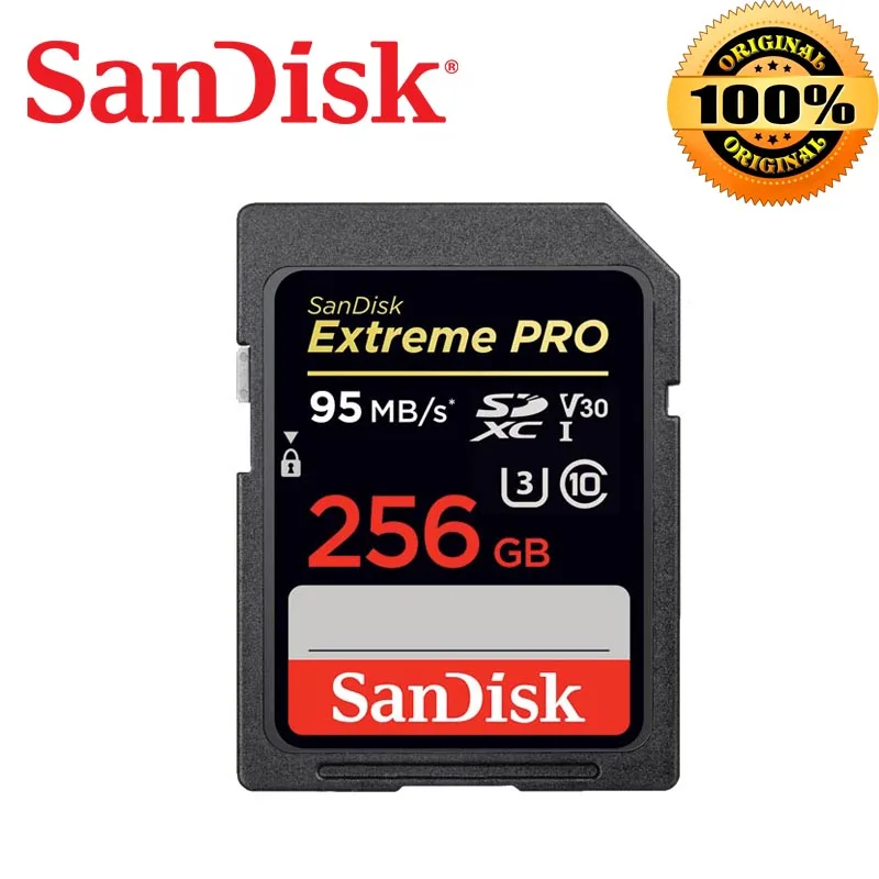 Карта памяти SanDisk 128gb Extreme Pro SDHC/SDXC, sd-карта до 95 МБ/с./с, 32 ГБ, 64 ГБ, 512 ГБ, 256 ГБ, класс 10, U3, UHS-I, 4K для DSLR камеры - Емкость: 256 ГБ