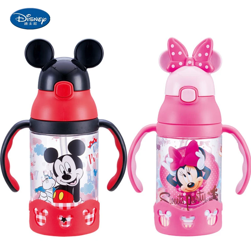 

400ml Disney leakproof straw type 3D cute mickey Minnie cartoon kids prevent choking drinking water bottles baby no-spill bottle