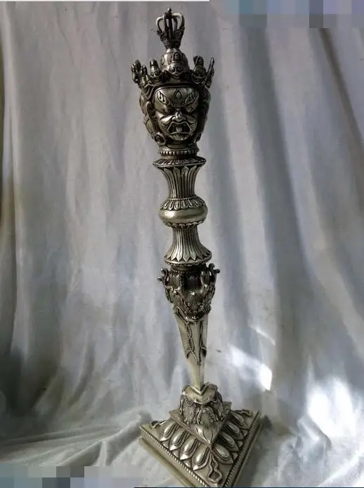 

21" China Tibet silver carved horse head Hayagriva Phurbu Sculpture Statue