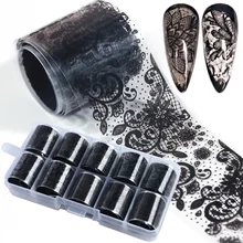 10 шт Фольга для ногтей набор черный белый Кружева Цветы переводная клеевая бумага Звездное 2,5*100 см Переводные картинки для ногтей декоративные наклейки LE1017