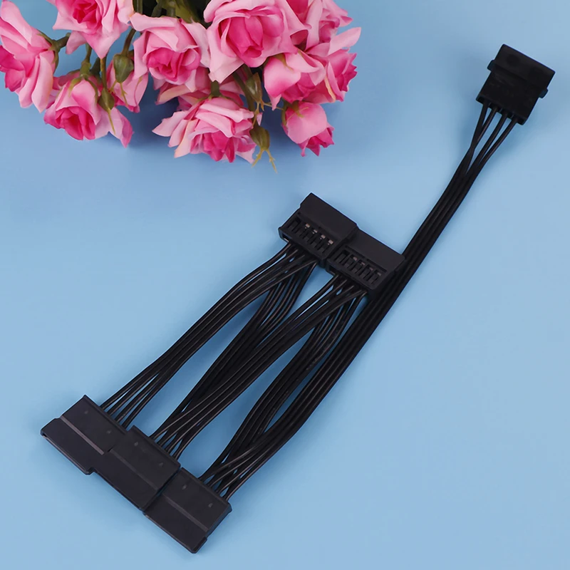

4Pin IDE Molex to 5-Port 15Pin SATA Power Cable Cord Lead 18AWG Wire For Hard Drive HDD SSD PC Server DIY Black Connector