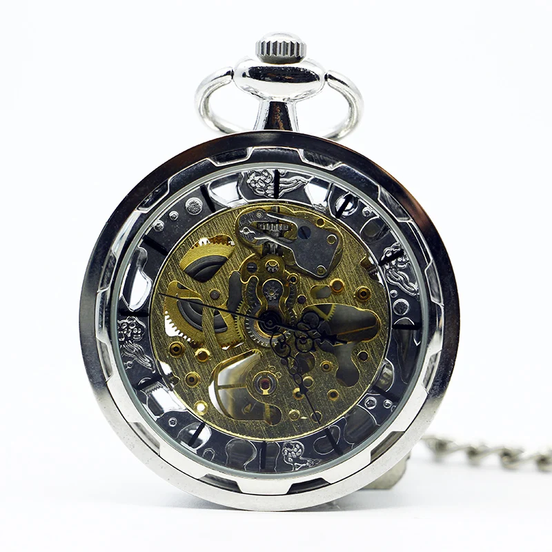 

Fashion & Casual Luxury Skleton Analog Design Mechanical Hand Winding Pocket Watch Fob Clock With Chain PJX1211