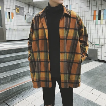 

2017 Autumn New Fashion Youth Style Small Fresh Casual Wild Woolen Material Loose Stitching Hit Color Long-sleeved Shirt