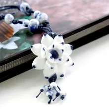 Joyería Étnica china Tradicional Hecha A Mano Adornos de Tejer Manual de Cerámica Granos de la Flor de Cera Cuerda Collar de Gargantilla Borla Colgante