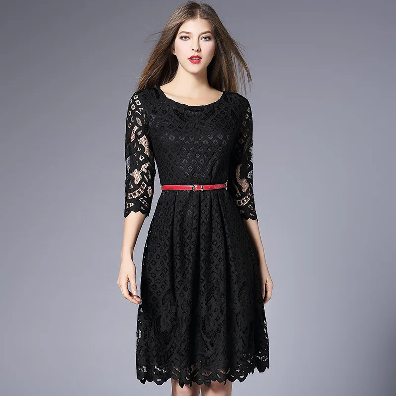 2017 Spring Hollow Out Lace Dress Three Quarter Sleeve Dress Vintage ...