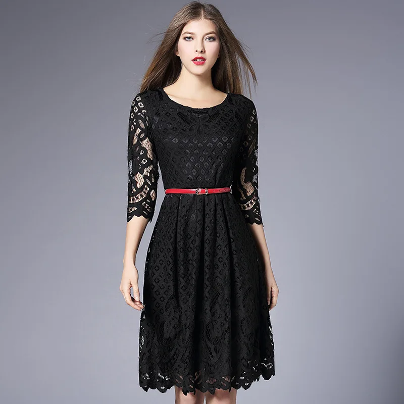 2017 Spring Hollow Out Lace Dress Three Quarter Sleeve Dress Vintage