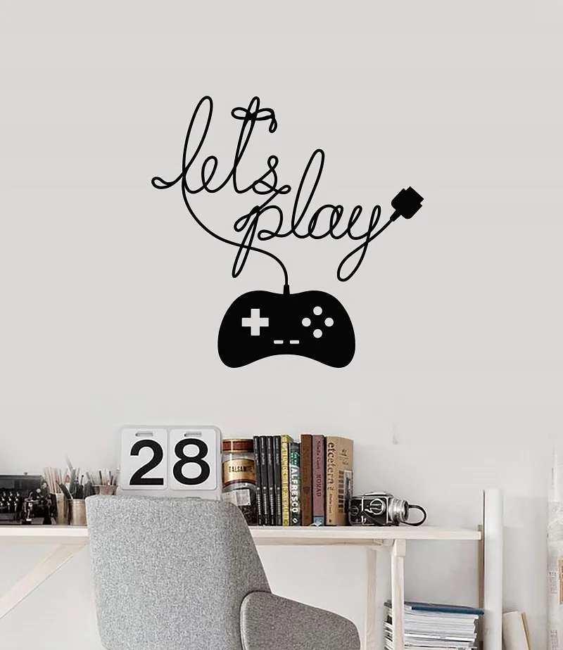 

Vinyl wall decal game phrase gamepad video game player room sticker mural, game hall game room decoration YX17