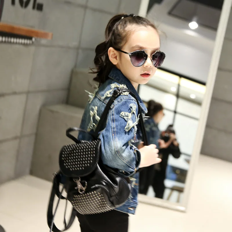 Najtaniej Dżinsowa kurtka dla dziewczyn 2019 nowa wiosna błyszczące cekiny pięcioramienna gwiazda myte modny płaszcz dzieci jesień długi rękaw odzież codzienna