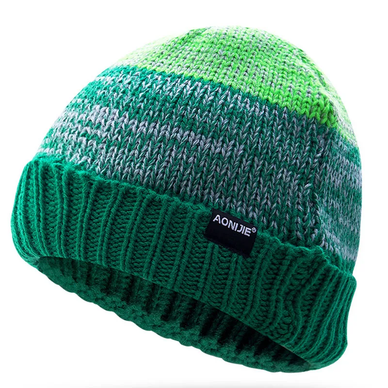 Мужские теплые шапки Зимняя шапка Вязание мужской шапки Леди случайные наружные женские сноубордические шапочки - Цвет: Зеленый