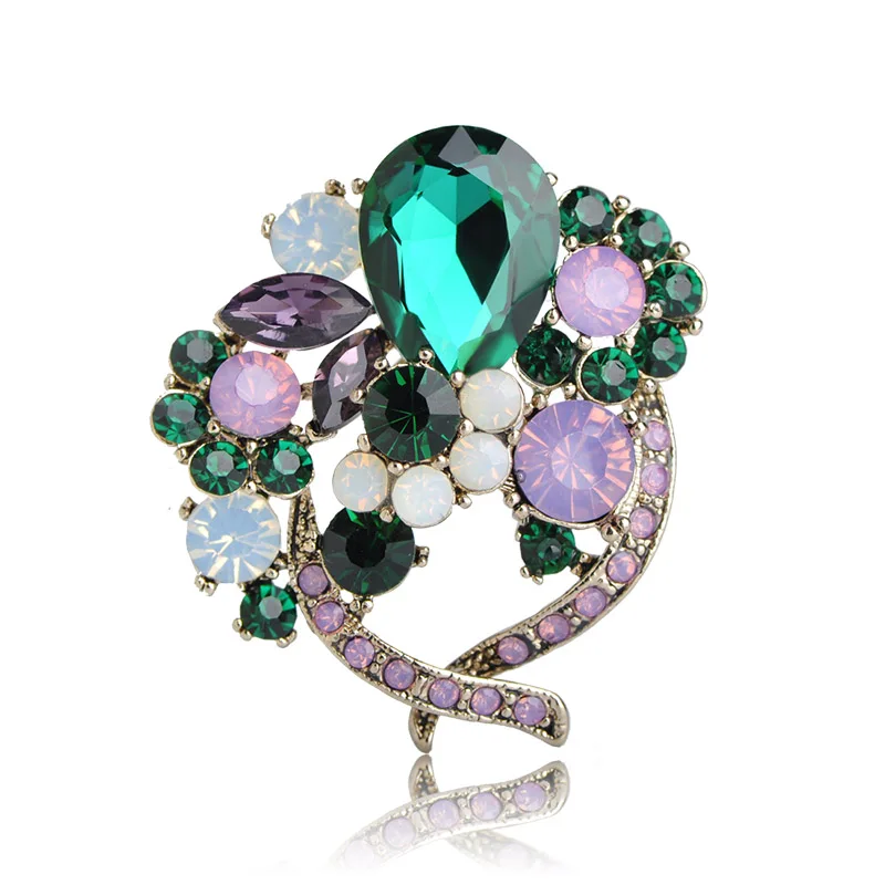 Blucome Full Rhinestone Flower Shape Brooches For Women Girls Gifts Colorful Crystal Alloy Brooch Pins Dress Clothes Scarf Clips