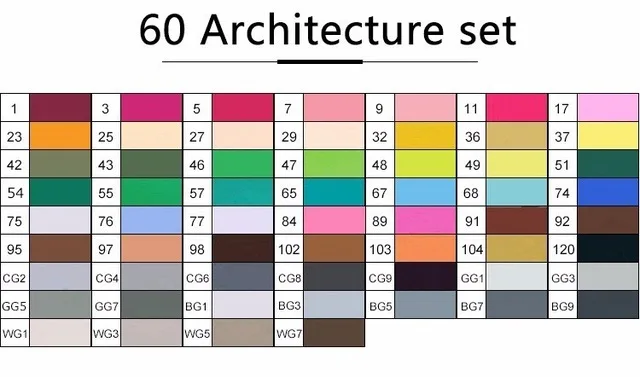 TOUCHFIVE 30/40/60/80 цветов Двойная голова художественные маркеры на спиртовой основе эскиз Маркеры Ручка для рисования анимация художественные принадлежности - Цвет: 60 architecture set