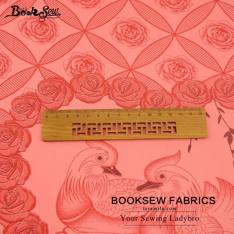 Booksew Red Cotton Twill Fabric Fat Quarter Home Textile Mandarin Duck And Flower Design Sewing Patchwork Bedding Wedding|fat quarters|cotton twill